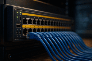 Switch de alta velocidade com cabos Ethernet conectados