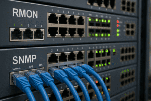 Comparação entre switches com RMON e SNMP em rack de data center